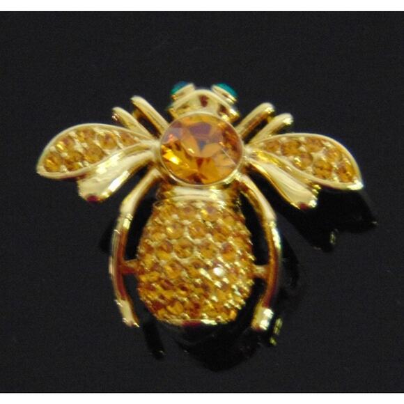 Joan Rivers Pave Crystal Gold Citrine BEE BROOCH November Birthday Birthstone - Picture 7 of 7